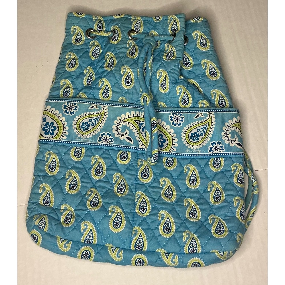Vintage Y2K Retired Vera Bradley Bermuda Blue Quilted Drawstring Bag
